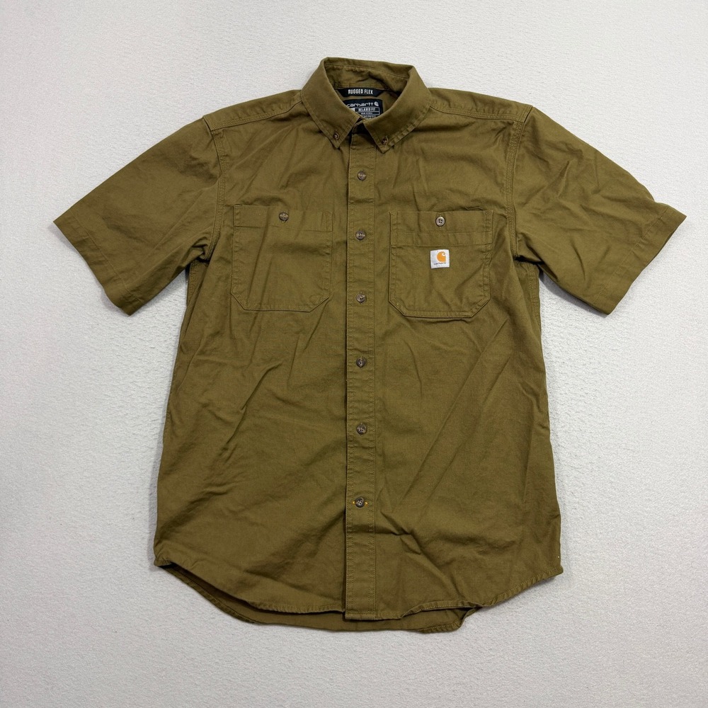 Carhartt Button Down Medium Brown Rugged Flex Relaxed Fit Work Shirt 103555-396
